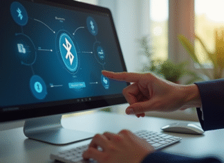 Main activant Bluetooth sur un écran d'ordinateur en journée