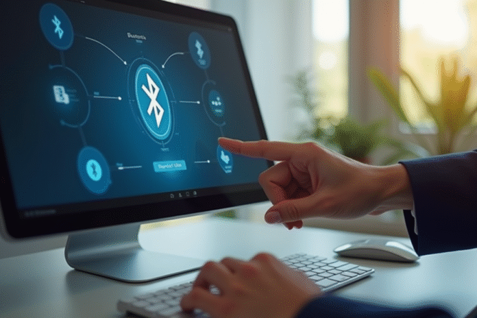 Main activant Bluetooth sur un écran d'ordinateur en journée