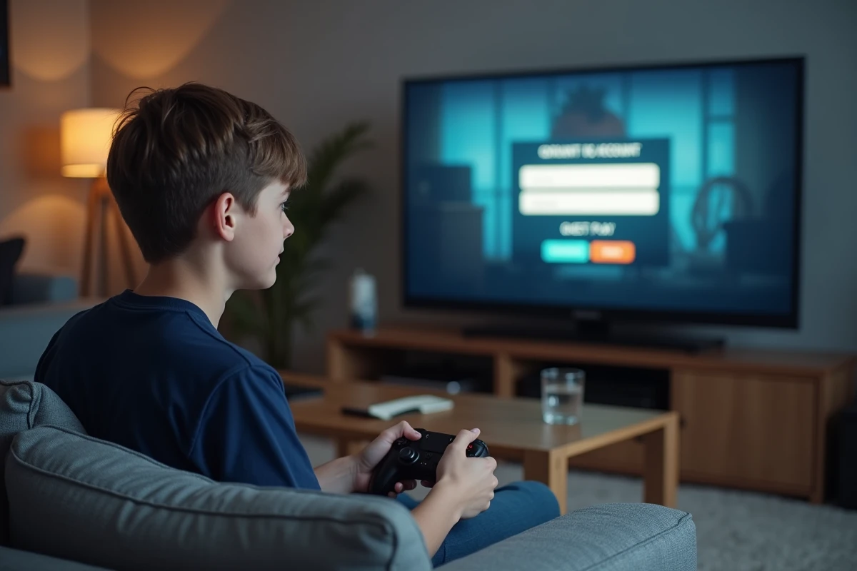 Adolescent en train de choisir entre mode invité et création de compte snoki sur une console de jeu vidéo