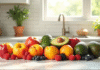 Assortiment de fruits frais sur plan de travail lumineux