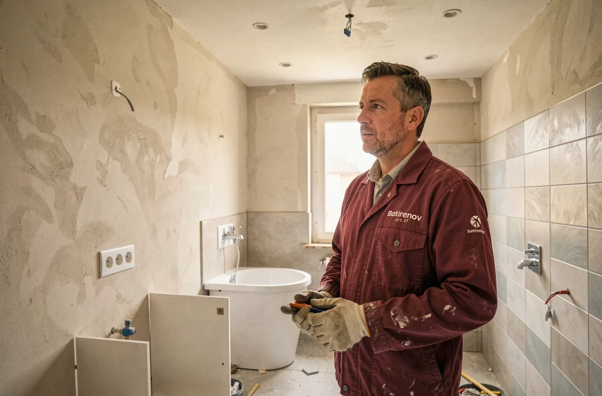 Entrepreneur de Batirenov 37 supervisant une rénovation complète incluant l'électricité dans un appartement de Tours