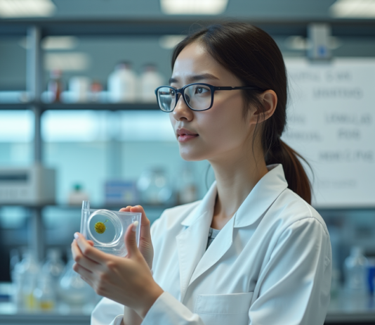 Xenogène : définition et caractéristiques de ce phénomène scientifique Scientifique femme en laboratoire examinant une boite de Petri