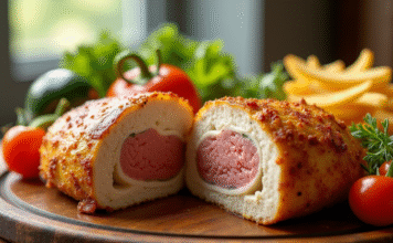 Les secrets bien gardés pour un accompagnement parfait de cordon bleu Cordon bleu tranché avec légumes et frites dorées