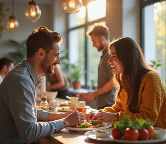 Jeune couple préparant le dîner dans un appartement moderne