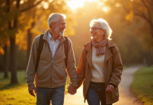 Couple d'âge moyen souriant dans un parc ensoleillé