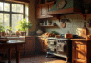 Vintage et efficace : le retour en force du poêle en fonte Cuisinière en fer forgé dans une cuisine vintage chaleureuse