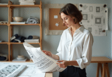 Design textile : les trois types incontournables à connaître Designer textile femme examine un tissu dans un studio lumineux