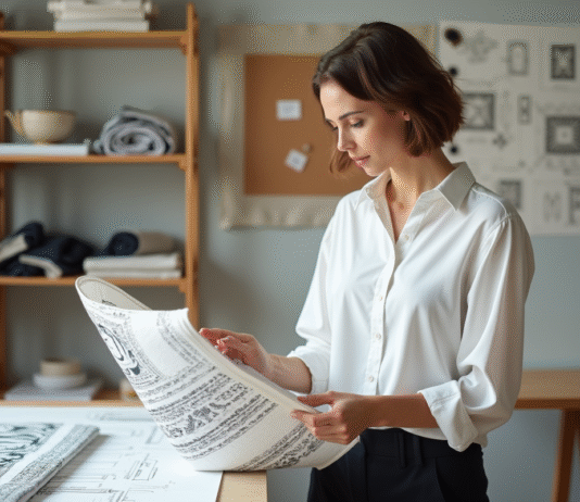 Design textile : les trois types incontournables à connaître Designer textile femme examine un tissu dans un studio lumineux