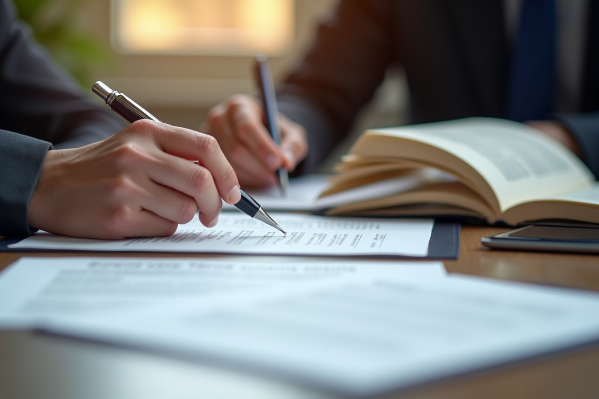 Main échangeant un stylo sur un contrat officiel dans un bureau clair