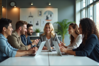 Groupe divers d'employes en réunion de travail