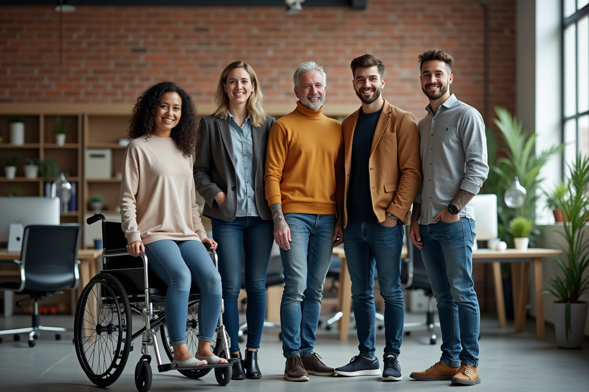 Equipe diversifiee dans un espace de travail lumineux