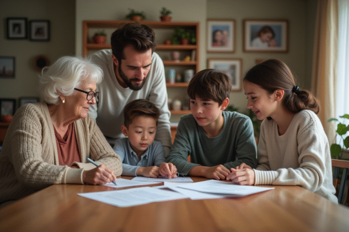 Famille multigeneration réunie autour d'une table à manger chaleureuse