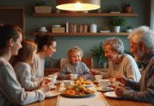 Importance du temps en famille : pourquoi le passer ensemble ? Famille multigenerational partageant un repas convivial