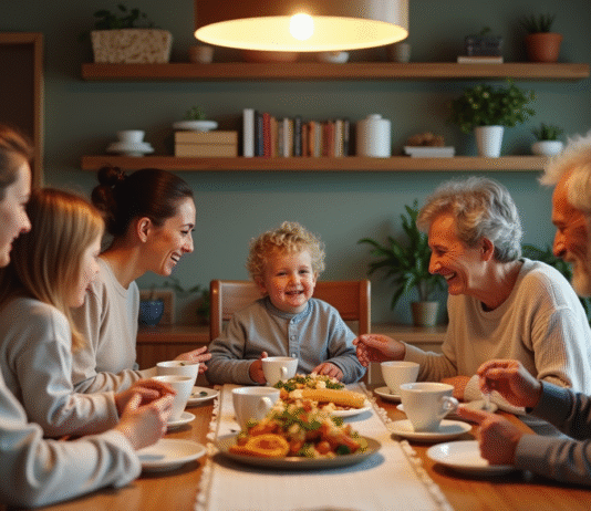 Famille multigenerational partageant un repas convivial