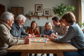 Famille multigenerational partageant un jeu de société convivial