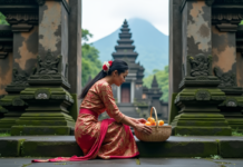 Découvrez le temple de Besakih, majestueux sanctuaire balinais Femme balinaise en kebaya déposant une offrande au temple