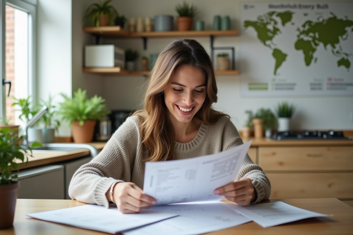 Jeune femme évaluant sa facture d