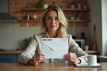 Femme française tenant un contrat avec salaire SMIC 2025