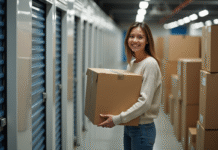 Trouver la meilleure location de box de stockage à Bordeaux : conseils et astuces pour un choix optimal Jeune femme organisant des cartons dans un selfstorage