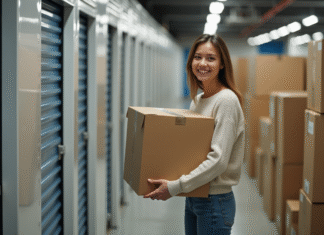 Trouver la meilleure location de box de stockage à Bordeaux : conseils et astuces pour un choix optimal Jeune femme organisant des cartons dans un selfstorage