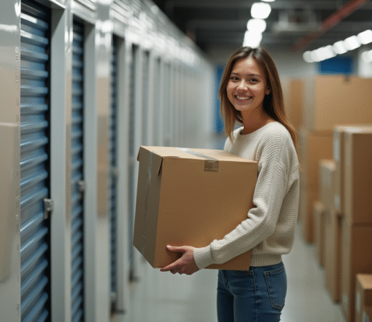Trouver la meilleure location de box de stockage à Bordeaux : conseils et astuces pour un choix optimal Jeune femme organisant des cartons dans un selfstorage