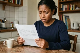 Femme étudiant des questions-réponses pour l'entretien de naturalisation française à son bureau