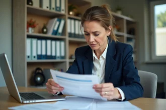 Femme consultant un relevé bancaire Caisse d'Epargne pour identifier des prélèvements indésirables