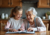 Lien intergénérationnel : définition, enjeux et exemples à connaître Femme senior souriante avec enfant regardant album photo