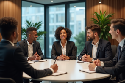 Groupe de professionnels divers en réunion de travail