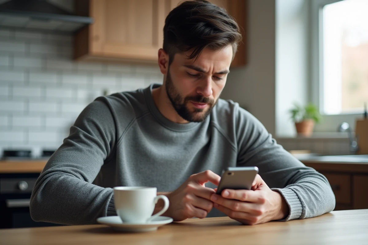 Homme utilisant l'application bancaire pour résilier un prélèvement automatique service magazine