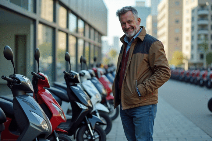 Homme souriant compare prix motos 125cc modernes