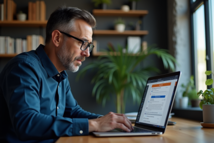 Homme d'âge moyen frustré devant son ordinateur au bureau
