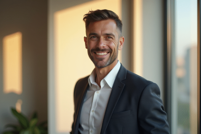 Homme confiant en chemise blanche et blazer sombre