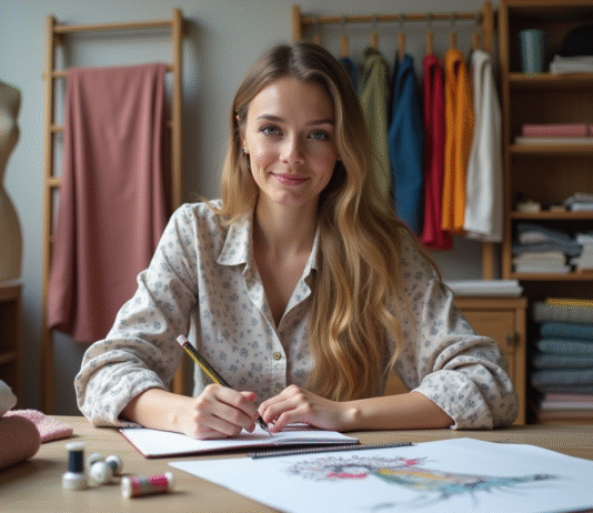 Devenir designer textile : formation, compétences et débouchés Jeune femme dessinant des motifs textiles dans un atelier lumineux