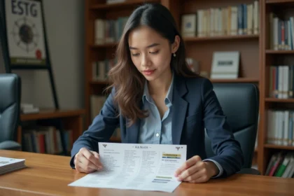 Jeune femme étudie un tableau de rangs de la marine
