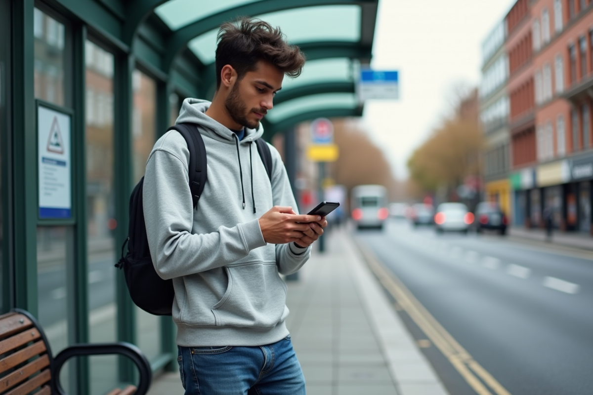 Jeune homme utilisant son smartphone dans la ville