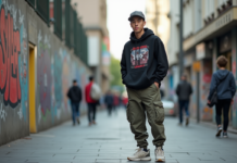Jeune homme en streetwear urbain dans la rue