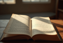 Livre ancien de droit ouvert sur un bureau en lumière naturelle