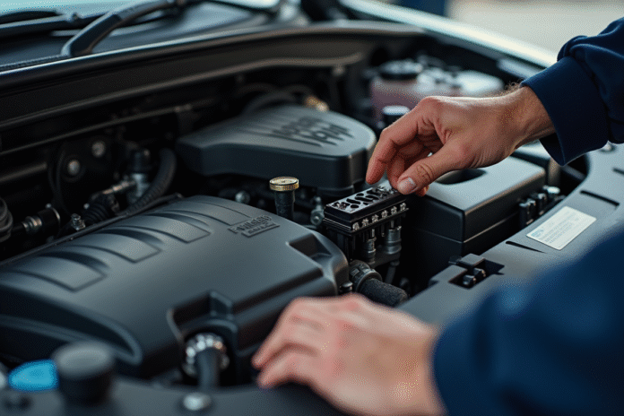 Inspection du moteur Peugeot avec un mécanicien