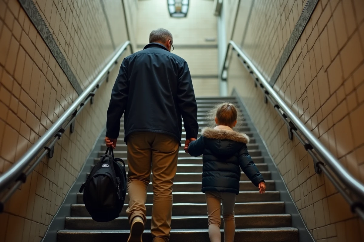 Père aidant sa fille à monter l