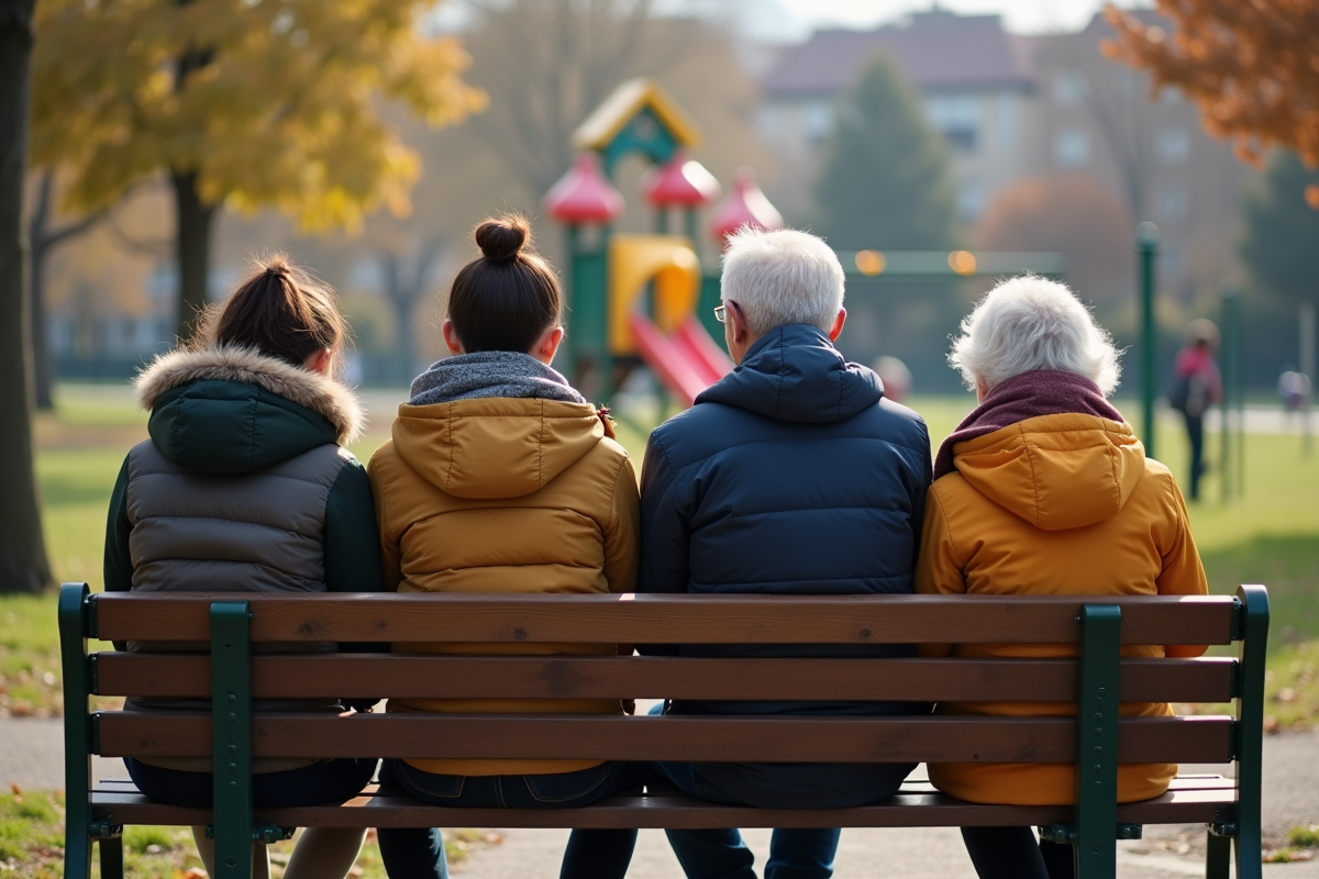 Parents et grands-parents regardant jouer les enfants au parc
