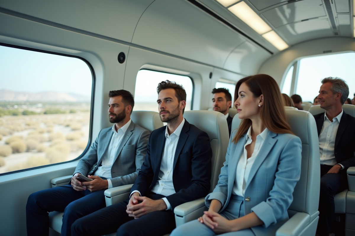 Passagers dans capsule Hyperloop en voyage confortable