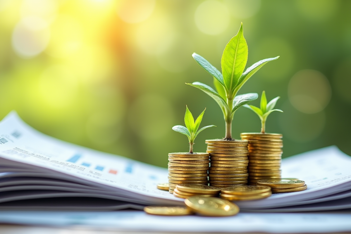 Pièces d or et jeune plante symbolisant la croissance financière
