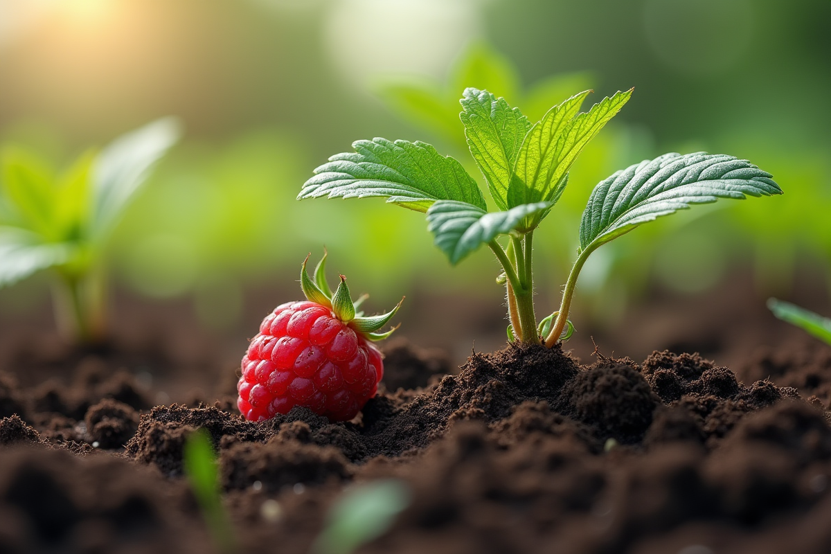 Jeune framboise plantée trop profondément dans un sol humide