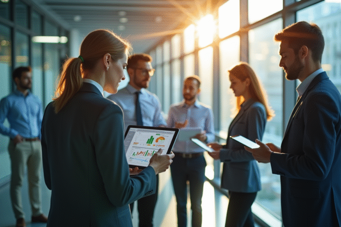 Groupe de professionnels en finance analysant des graphiques