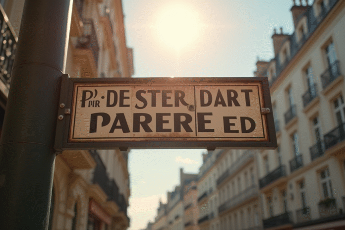 rue-paris-signature-quotidienne Panneau de rue parisien avec code postal visible en lumière naturelle