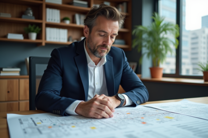Urbaniste professionnel examinant des cartes de zonage en bureau