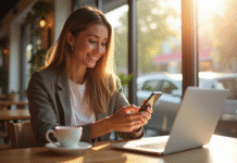 Personne utilisant un smartphone pour transférer de l'argent avec une application bancaire