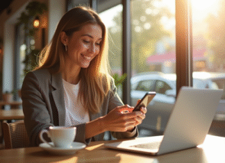 Éviter les frais de partage : conseils et astuces pour économiser sur vos transactions Personne utilisant un smartphone pour transférer de l'argent avec une application bancaire