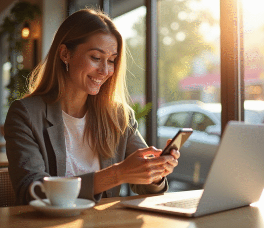 Personne utilisant un smartphone pour transférer de l'argent avec une application bancaire